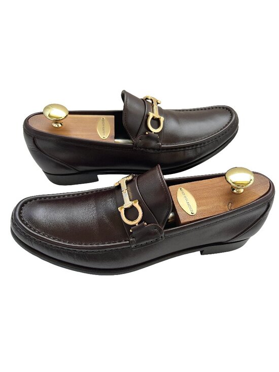 $1050 Salvatore Ferragamo Mens TWIRL Brown Shoes Gancini Gold Bit Loafers 9.5 D main image 2